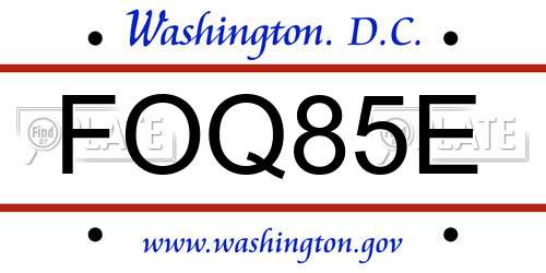FOQ85E District Of Columbia License Plate