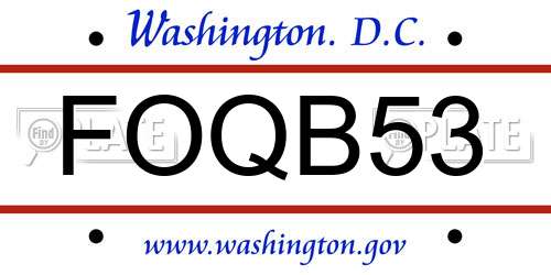 FOQB53 District Of Columbia License Plate