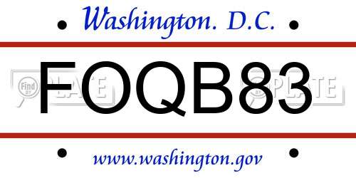 FOQB83 District Of Columbia License Plate