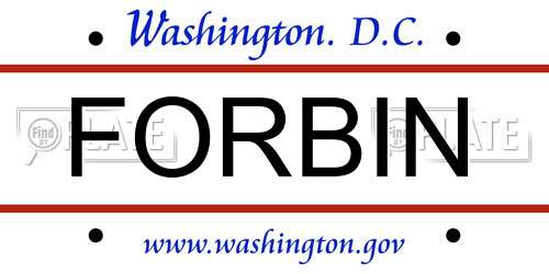 FORBIN District Of Columbia License Plate