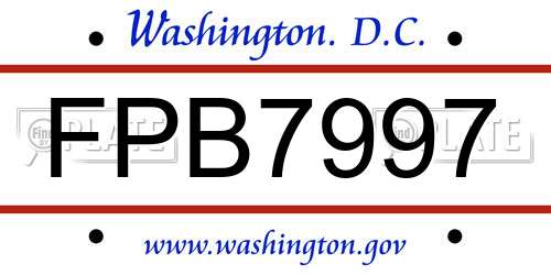 FPB7997 District Of Columbia License Plate