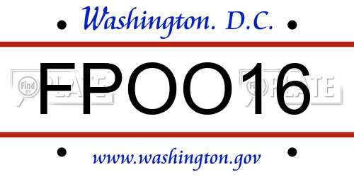 FPOO16 District Of Columbia License Plate