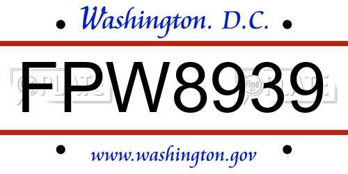 FPW8939 District Of Columbia License Plate
