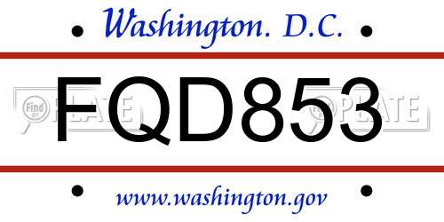 FQD853 District Of Columbia License Plate