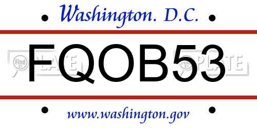 FQOB53 District Of Columbia License Plate