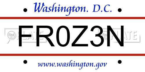 FR0Z3N District Of Columbia License Plate
