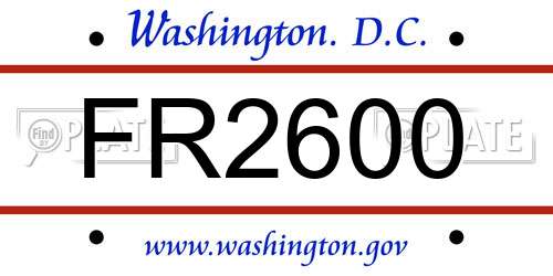 FR2600 District Of Columbia License Plate