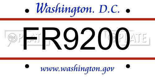 FR9200 District Of Columbia License Plate