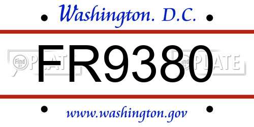 FR9380 District Of Columbia License Plate
