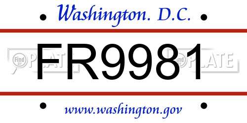 FR9981 District Of Columbia License Plate