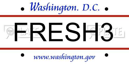 FRESH3 District Of Columbia License Plate