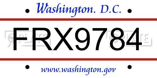 FRX9784 District Of Columbia License Plate