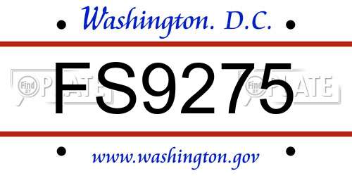FS9275 District Of Columbia License Plate