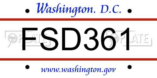 FSD361 District Of Columbia License Plate