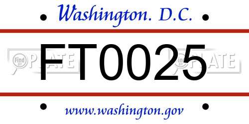 FT0025 District Of Columbia License Plate