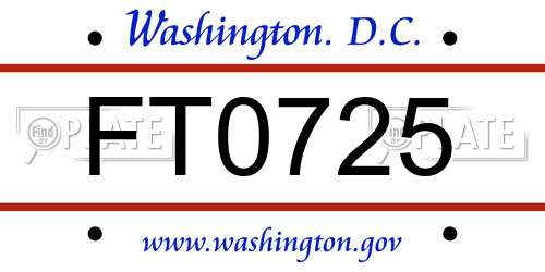 FT0725 District Of Columbia License Plate