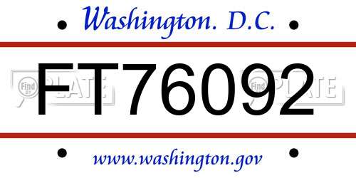 FT76092 District Of Columbia License Plate