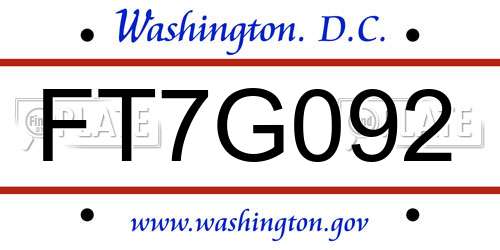 FT7G092 District Of Columbia License Plate