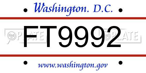 FT9992 District Of Columbia License Plate