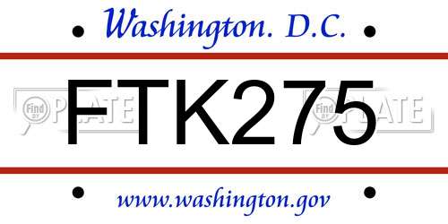 FTK275 District Of Columbia License Plate