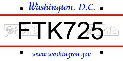 FTK725 District Of Columbia License Plate