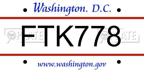 FTK778 District Of Columbia License Plate