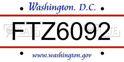 FTZ6092 District Of Columbia License Plate