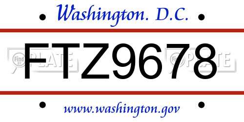 FTZ9678 District Of Columbia License Plate