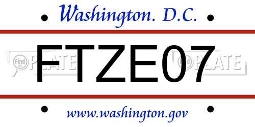 FTZE07 District Of Columbia License Plate