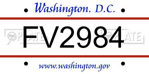 FV2984 District Of Columbia License Plate