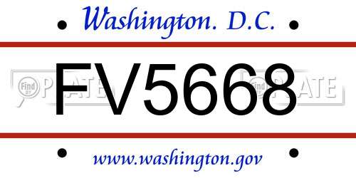 FV5668 District Of Columbia License Plate