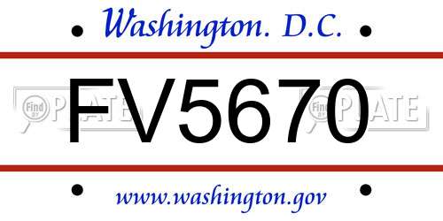 FV5670 District Of Columbia License Plate