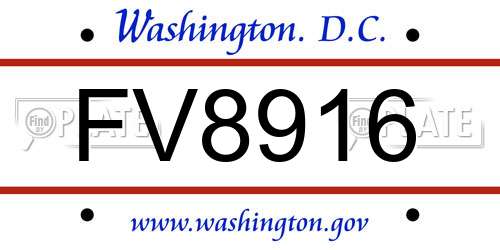 FV8916 District Of Columbia License Plate