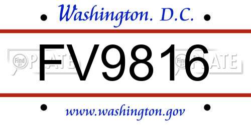 FV9816 District Of Columbia License Plate