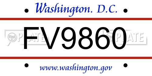 FV9860 District Of Columbia License Plate