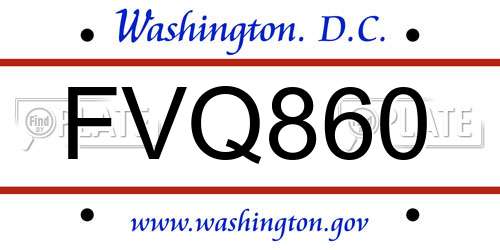 FVQ860 District Of Columbia License Plate