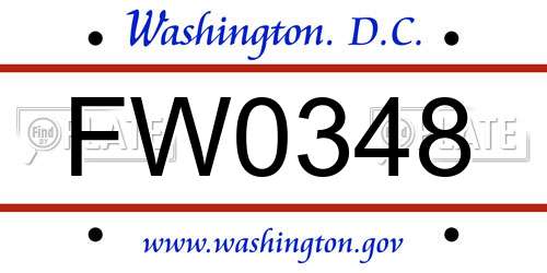 FW0348 District Of Columbia License Plate