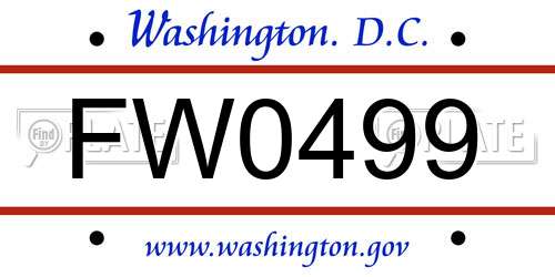 FW0499 District Of Columbia License Plate