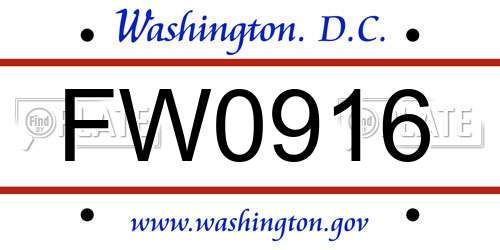 FW0916 District Of Columbia License Plate