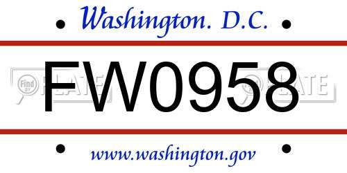 FW0958 District Of Columbia License Plate
