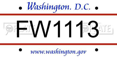 FW1113 District Of Columbia License Plate