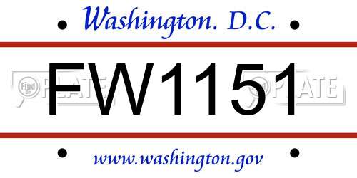 FW1151 District Of Columbia License Plate