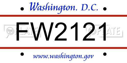 FW2121 District Of Columbia License Plate
