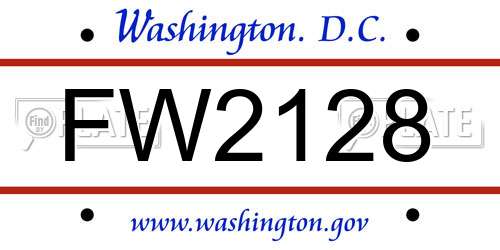 FW2128 District Of Columbia License Plate