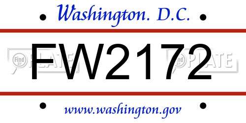 FW2172 District Of Columbia License Plate