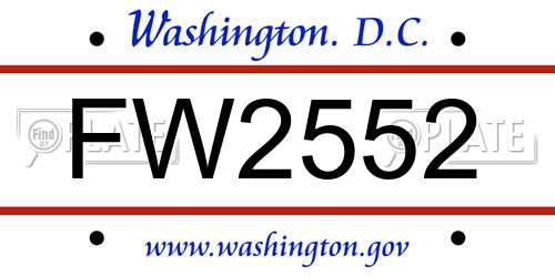 FW2552 District Of Columbia License Plate