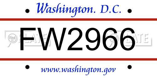FW2966 District Of Columbia License Plate