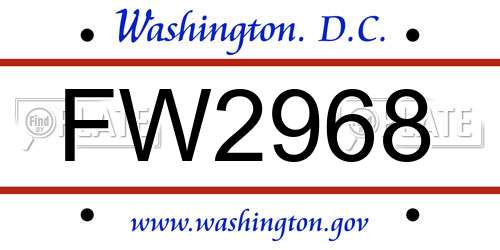 FW2968 District Of Columbia License Plate