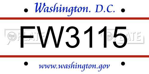 FW3115 District Of Columbia License Plate