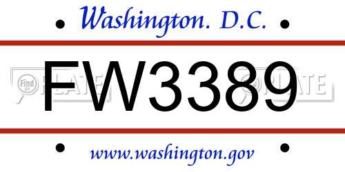 FW3389 District Of Columbia License Plate